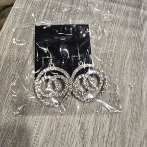 Silver Crystal Double Hoop Drop Earrings - Women Jewelry